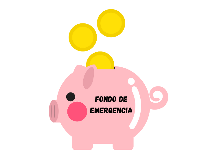 Una alcancía etiquetada como "Fondo de Emergencia" con billetes dentro.